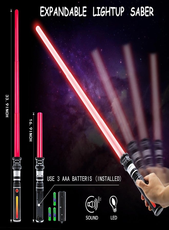 KEGOZ 3 Packs 3 Colors Light Sabers with FX Sound (Motion Sensors) for Kids, Expandable Handle Light up Sword for Halloween Xmas Boys Children's Day Dress Up Parties Costum Galaxy War Fighters and Warriors - Image 2